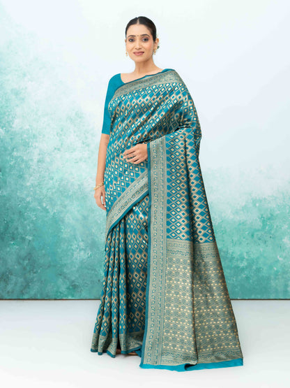 Teal Blue Mysore Silk Saree