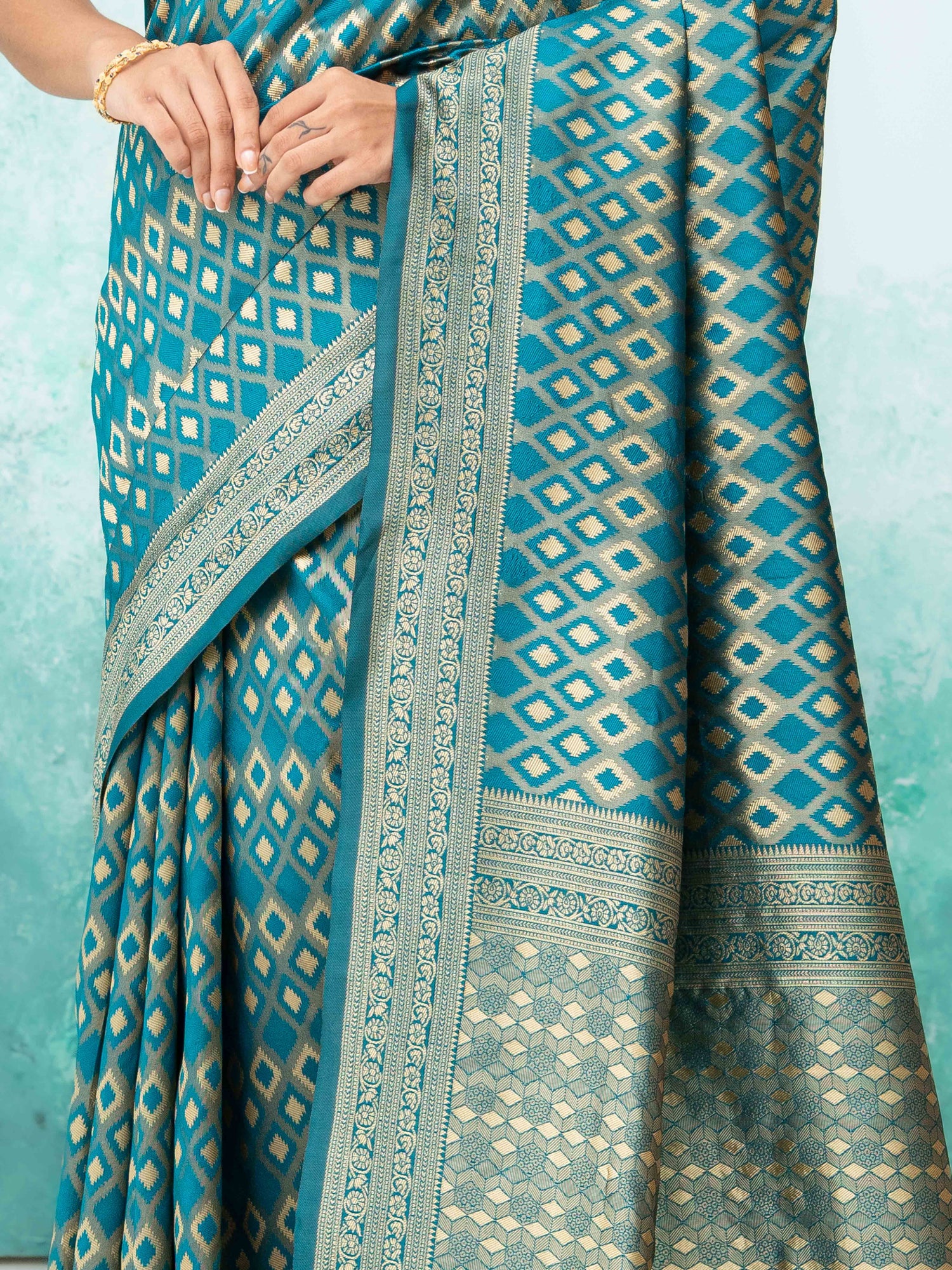 Teal Blue Mysore Silk Saree