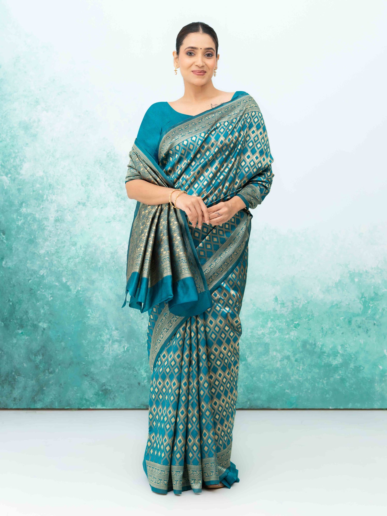 Teal Blue Mysore Silk Saree