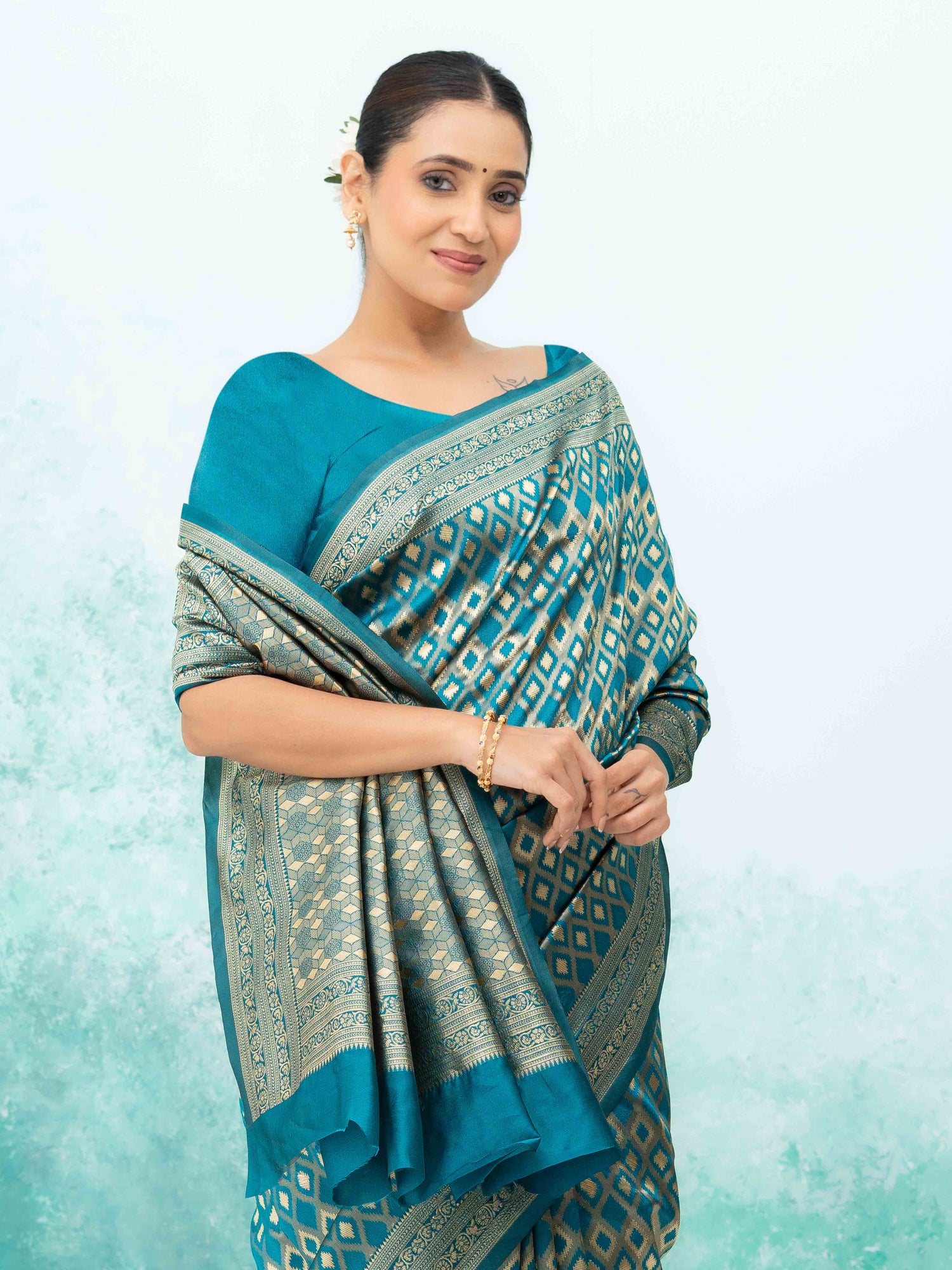Teal Blue Mysore Silk Saree