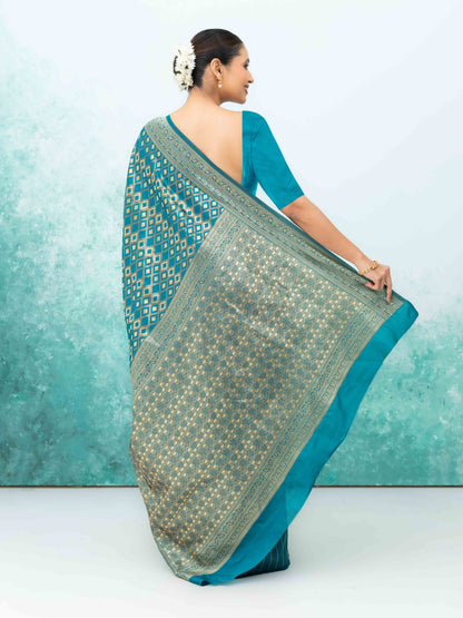 Teal Blue Mysore Silk Saree