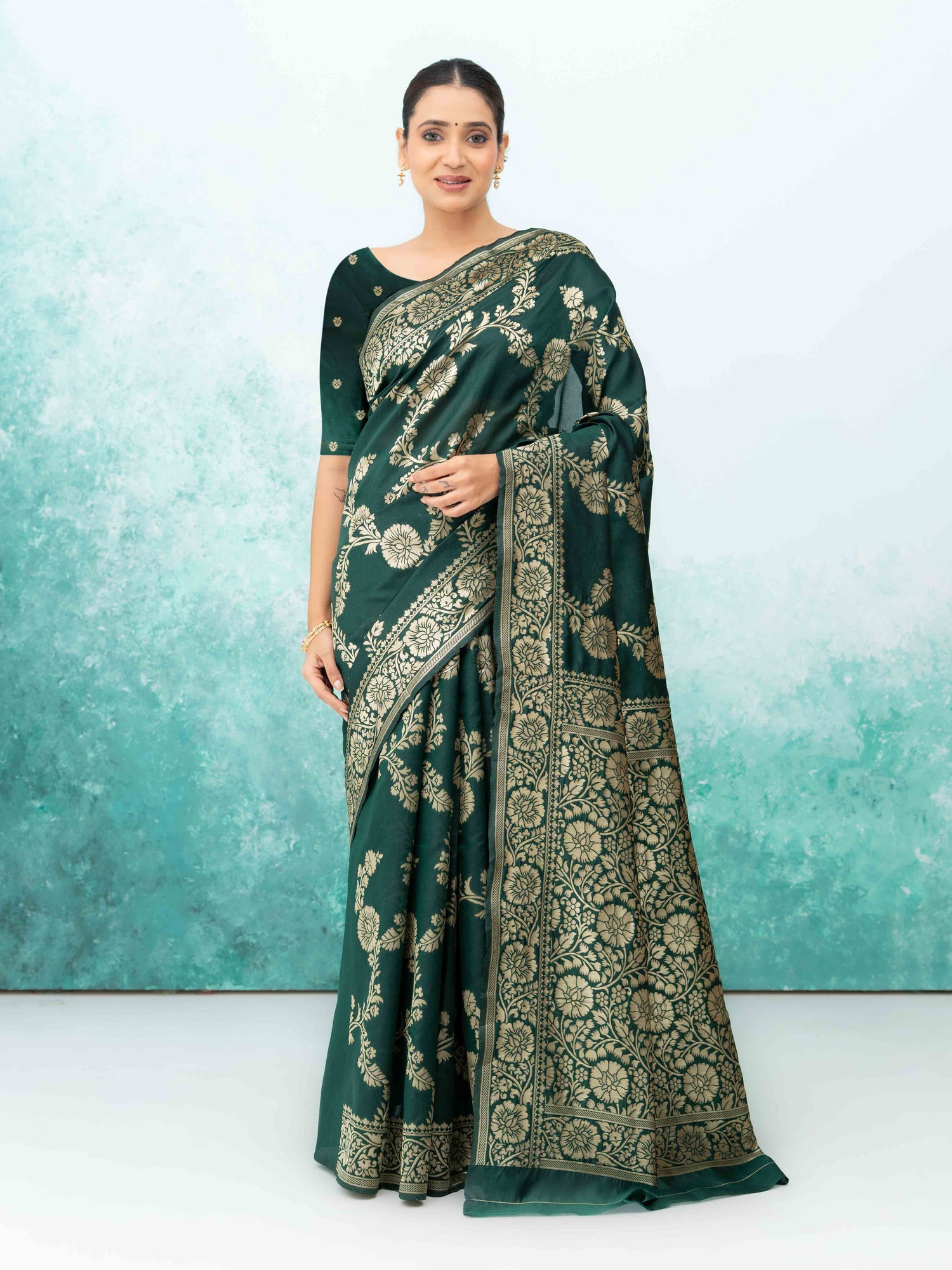 Bottal Green Banarasi Silk Saree