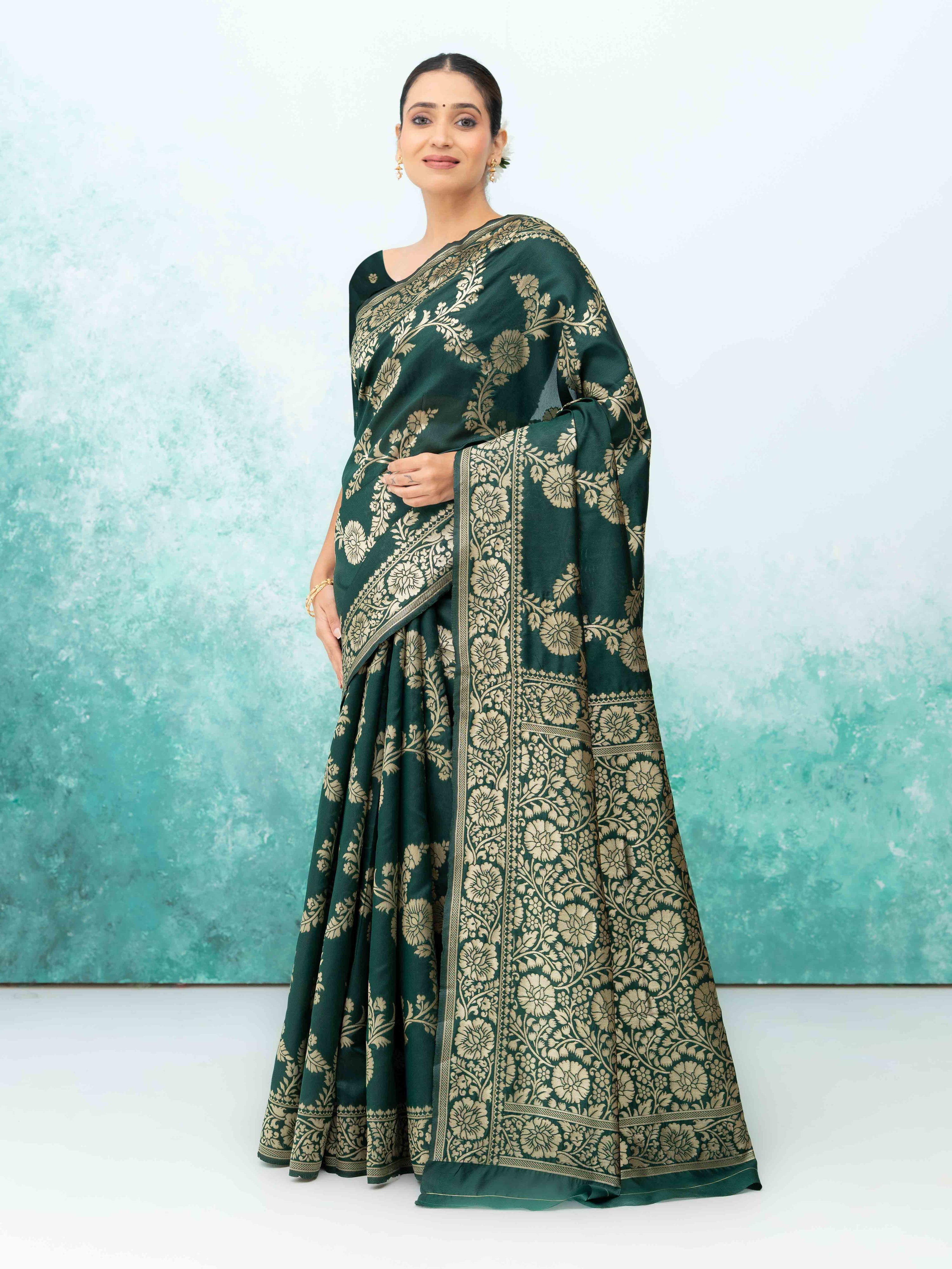 Bottal Green Banarasi Silk Saree