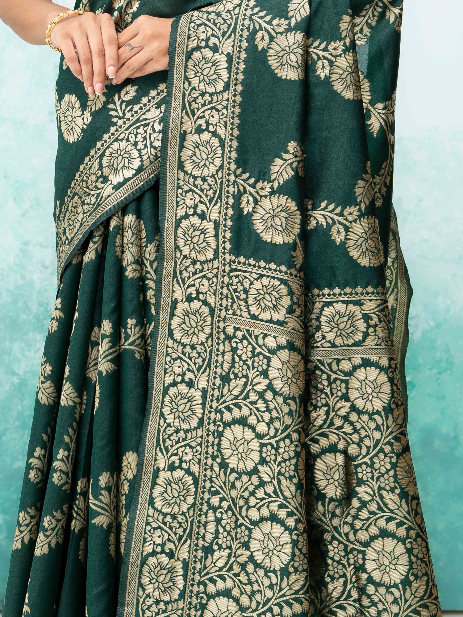 Bottal Green Banarasi Silk Saree