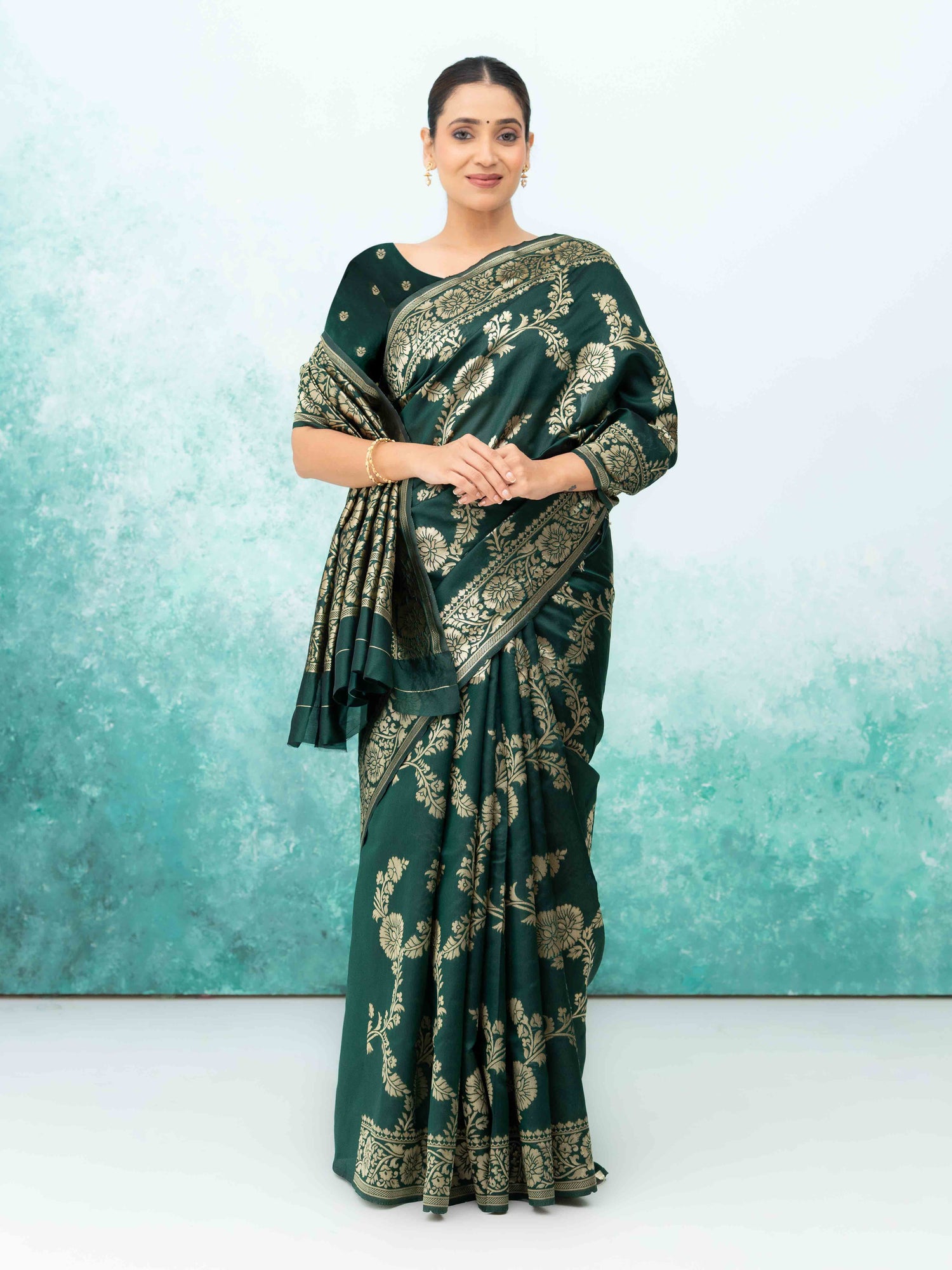 Bottal Green Banarasi Silk Saree