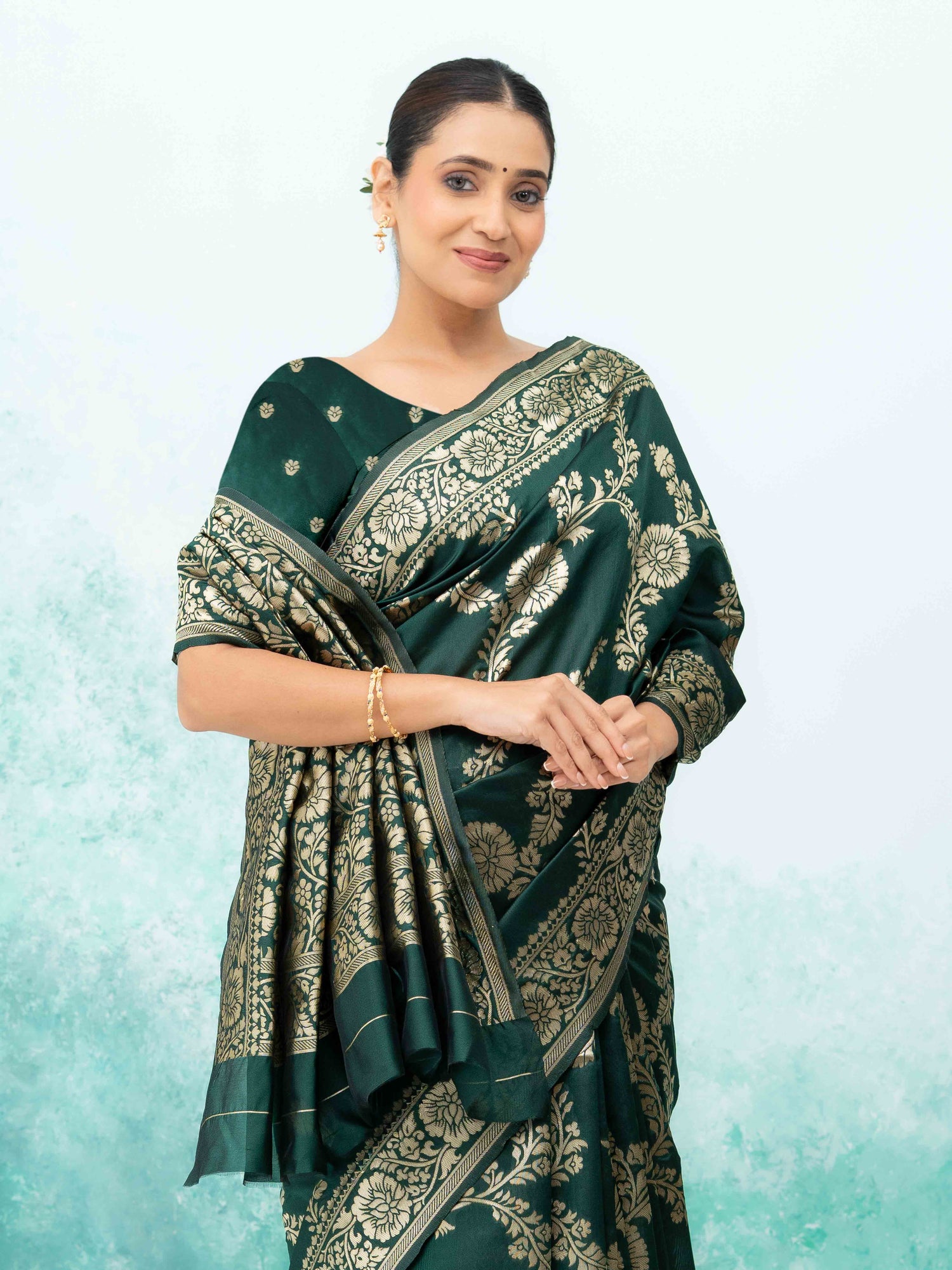 Bottal Green Banarasi Silk Saree