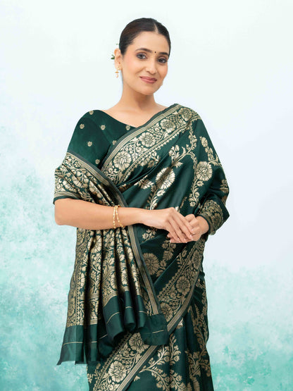 Bottal Green Banarasi Silk Saree