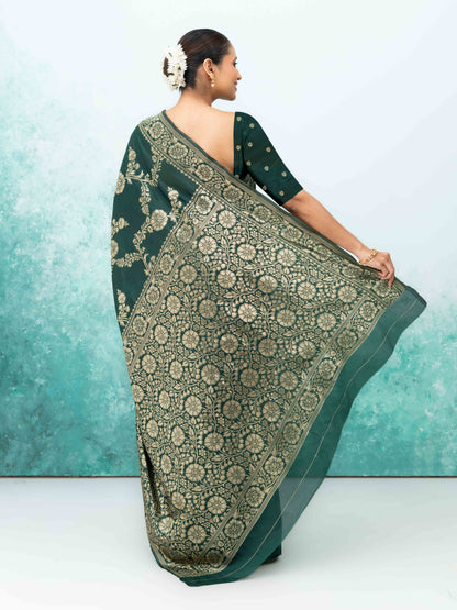 Bottal Green Banarasi Silk Saree
