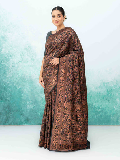 Black &amp; Copper Banarasi Silk Saree
