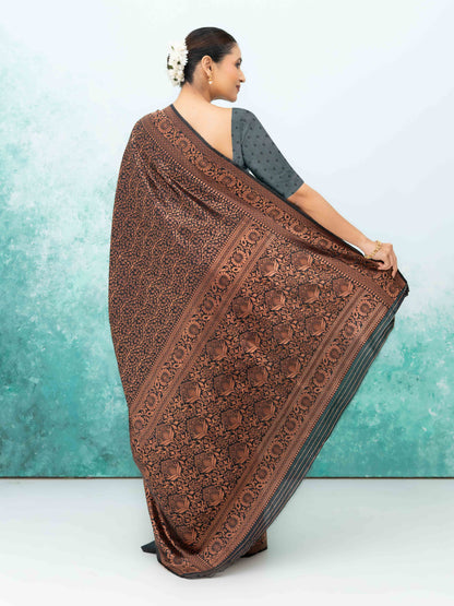 Black &amp; Copper Banarasi Silk Saree