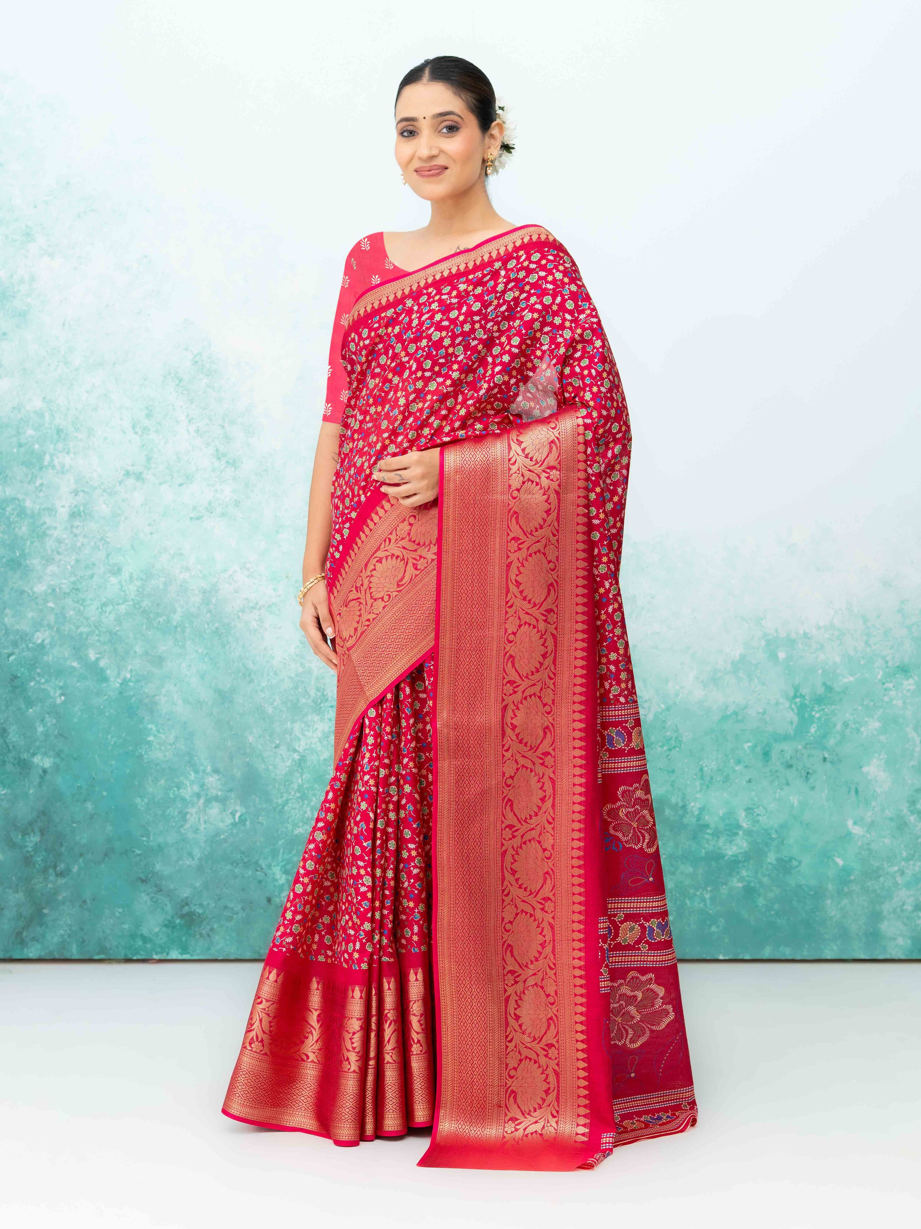 Pink Crepe Saree