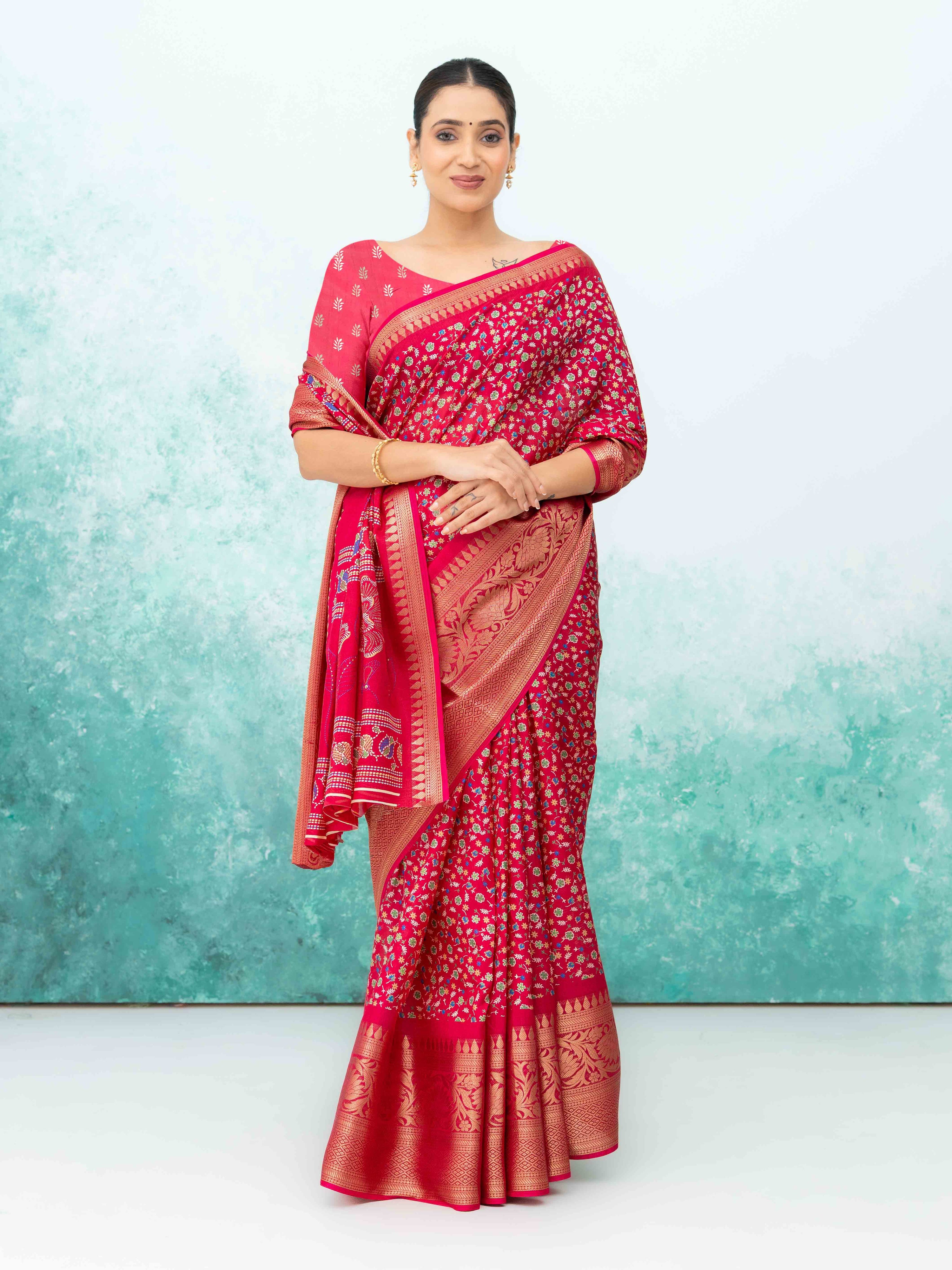 Pink Crepe Saree