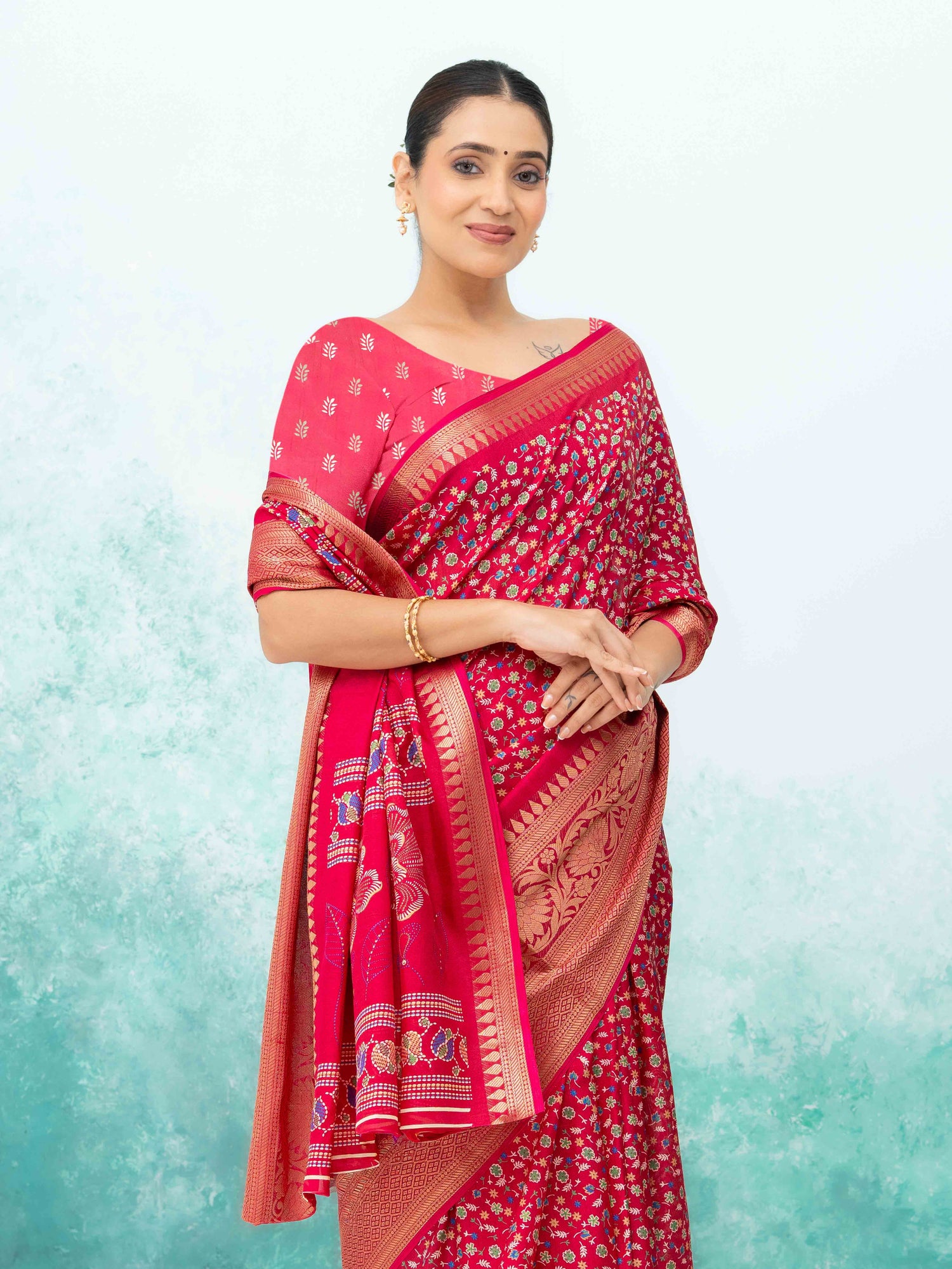 Pink Crepe Saree