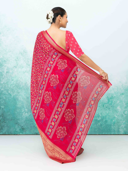 Pink Crepe Saree