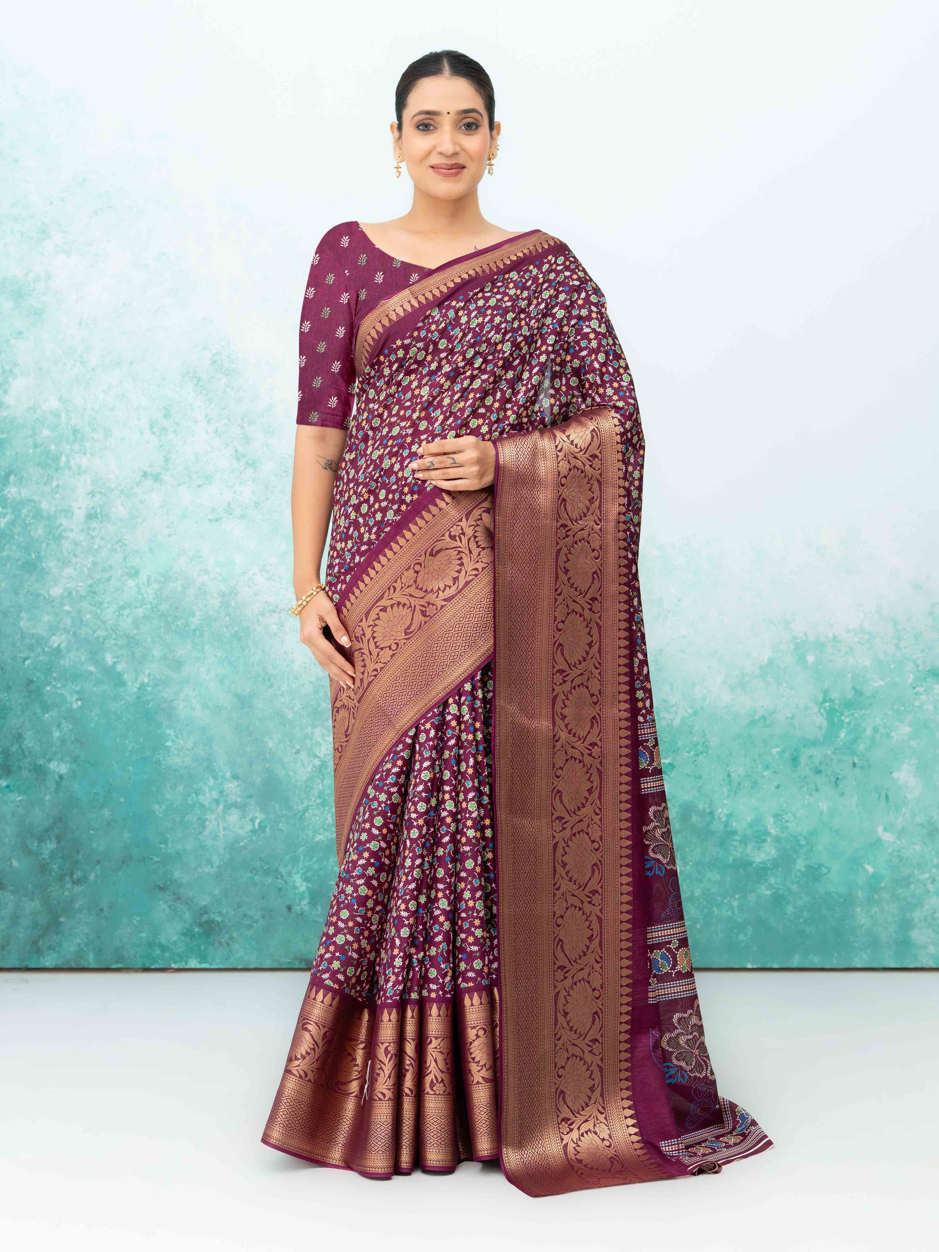 Wine Crepe Saree