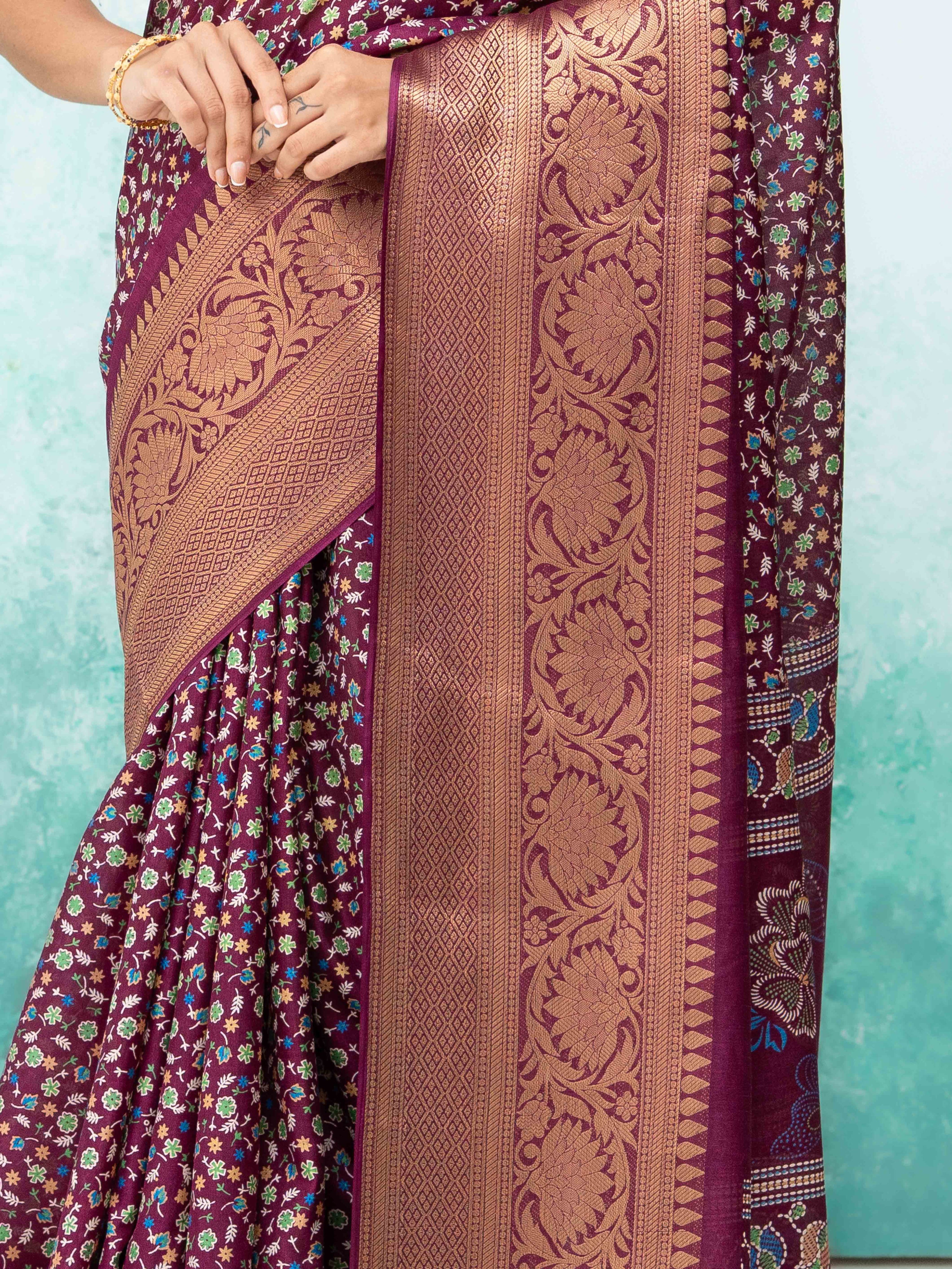 Wine Crepe Saree