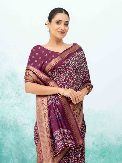 Wine Crepe Saree