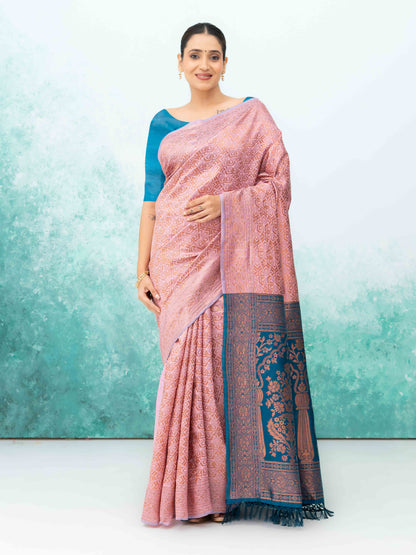 Rose Pink Poly Silk Saree