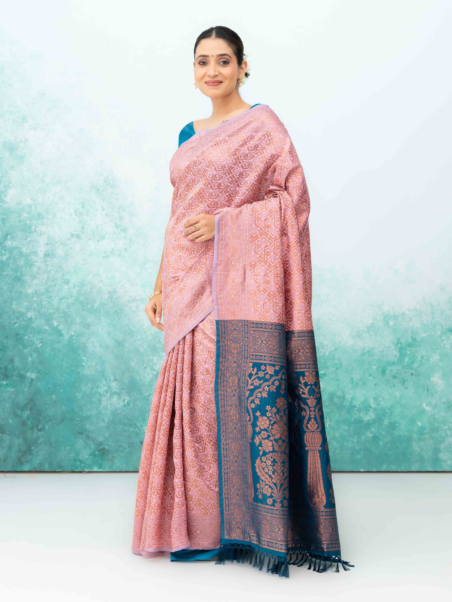 Rose Pink Poly Silk Saree