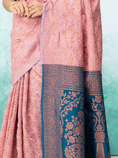 Rose Pink Poly Silk Saree