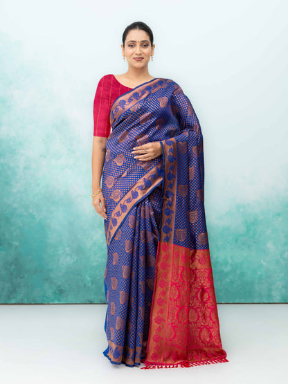 Navy Blue Poly Silk Saree