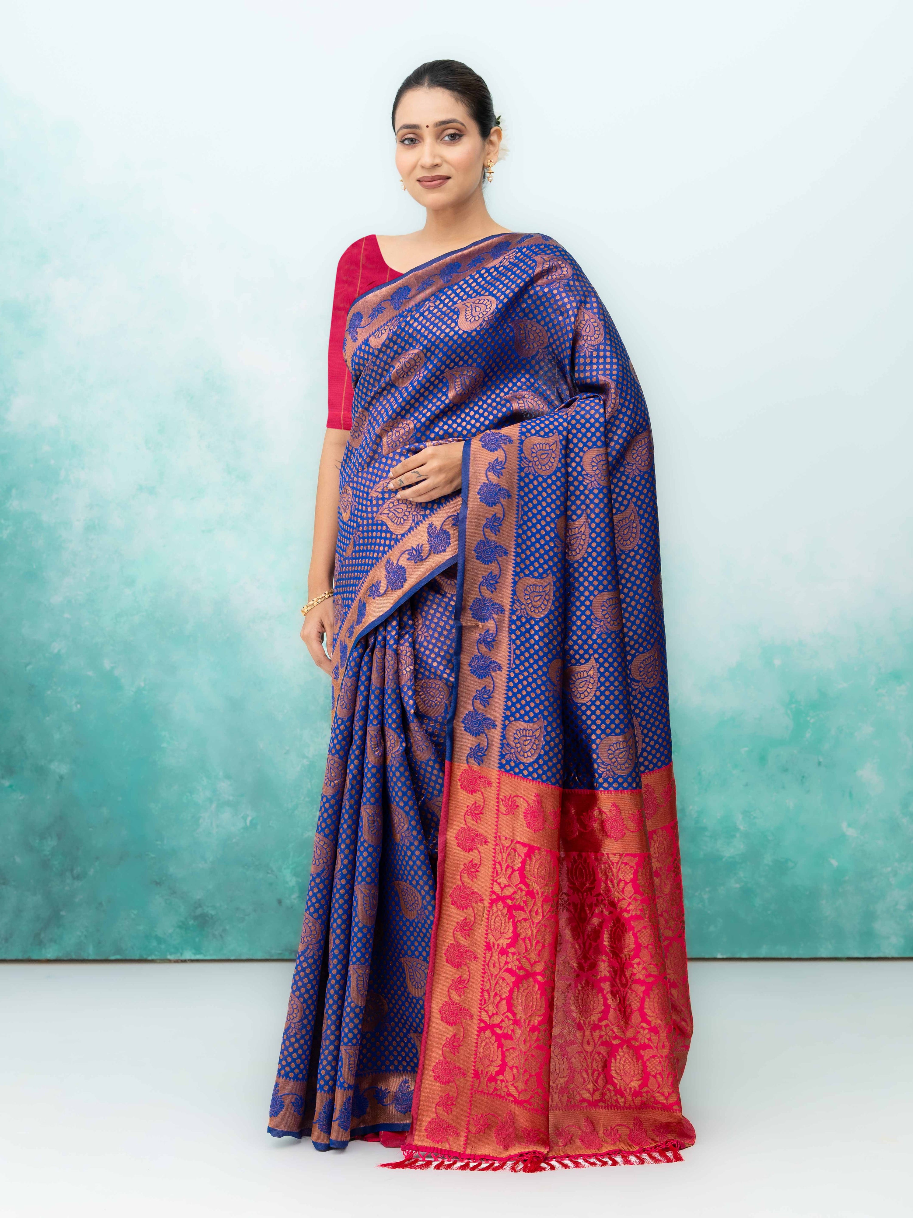 Navy Blue Poly Silk Saree