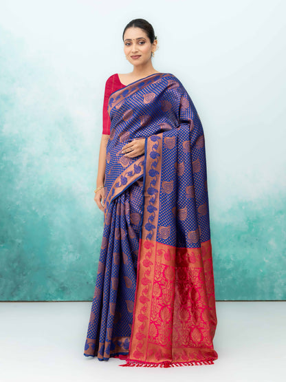 Navy Blue Poly Silk Saree