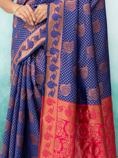 Navy Blue Poly Silk Saree