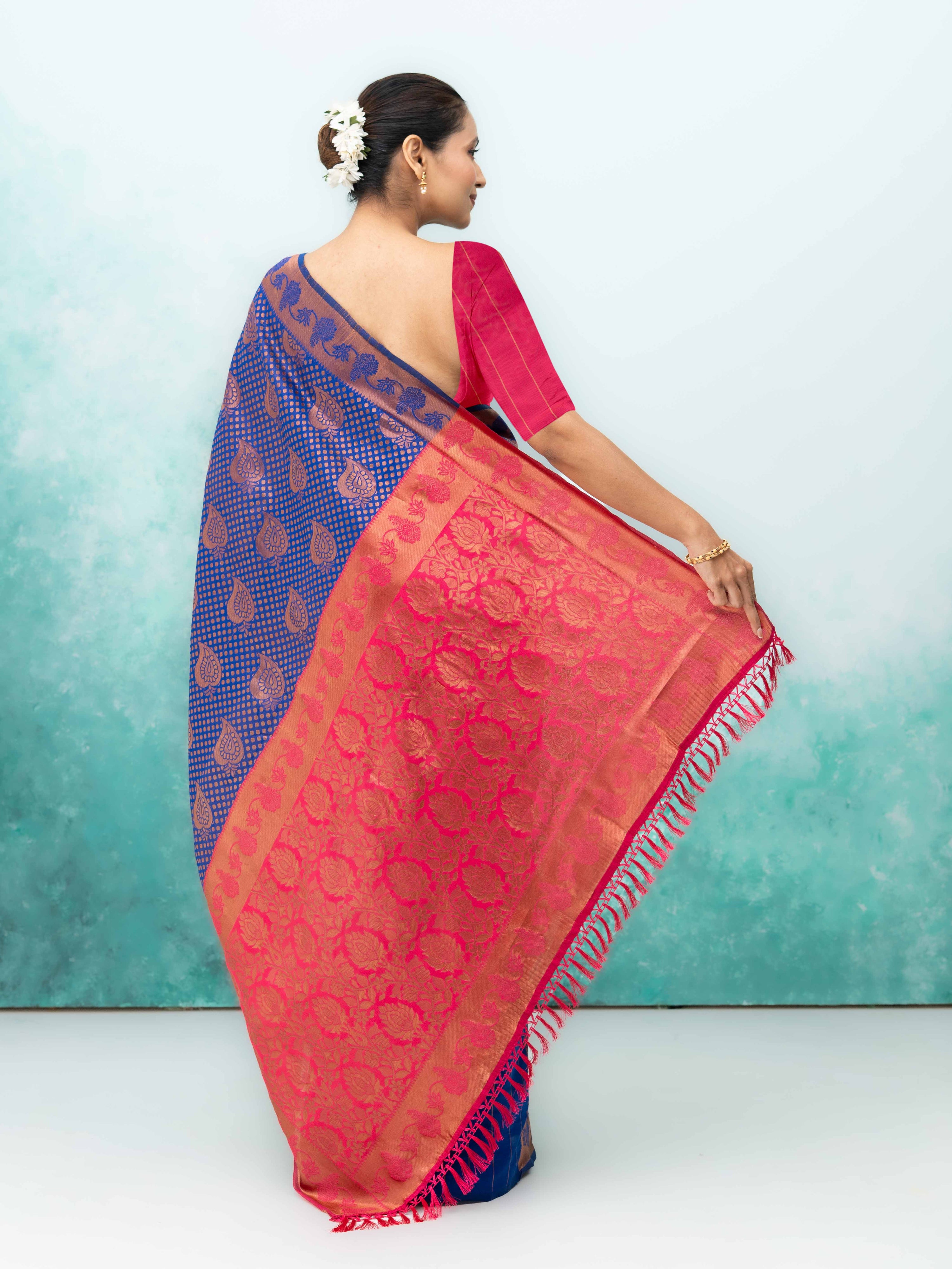 Navy Blue Poly Silk Saree