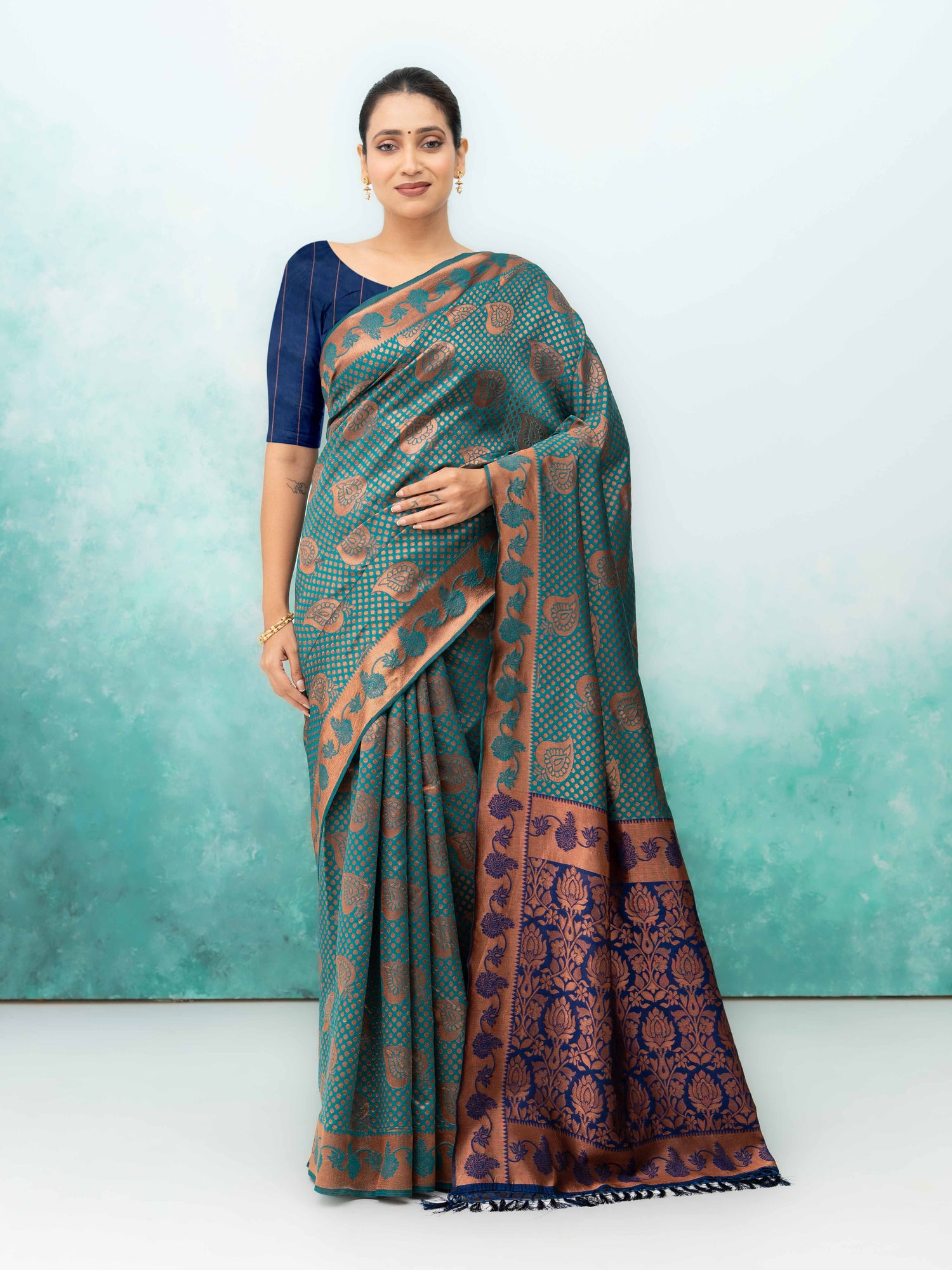 Teal Poly Silk Saree