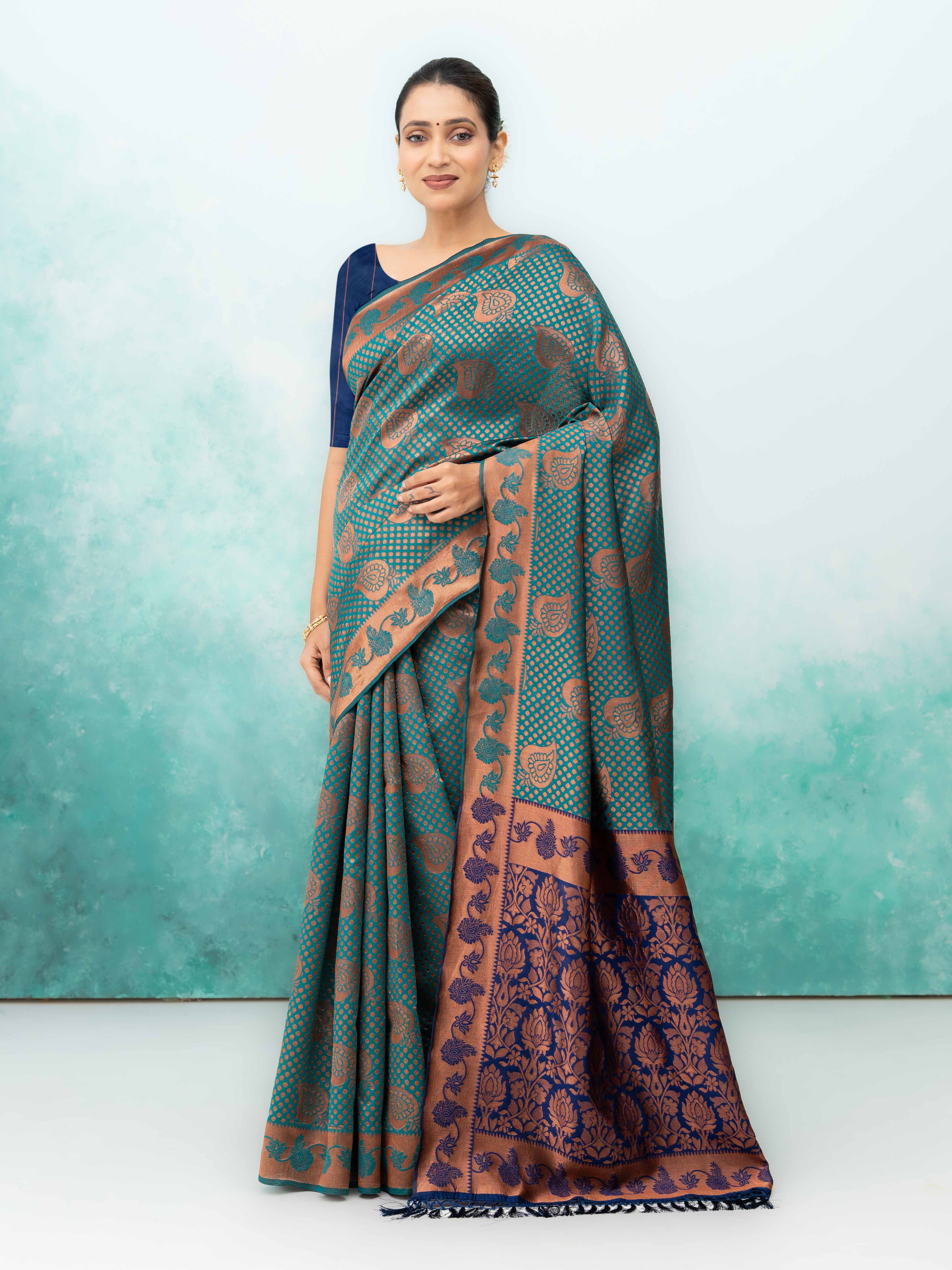 Teal Poly Silk Saree