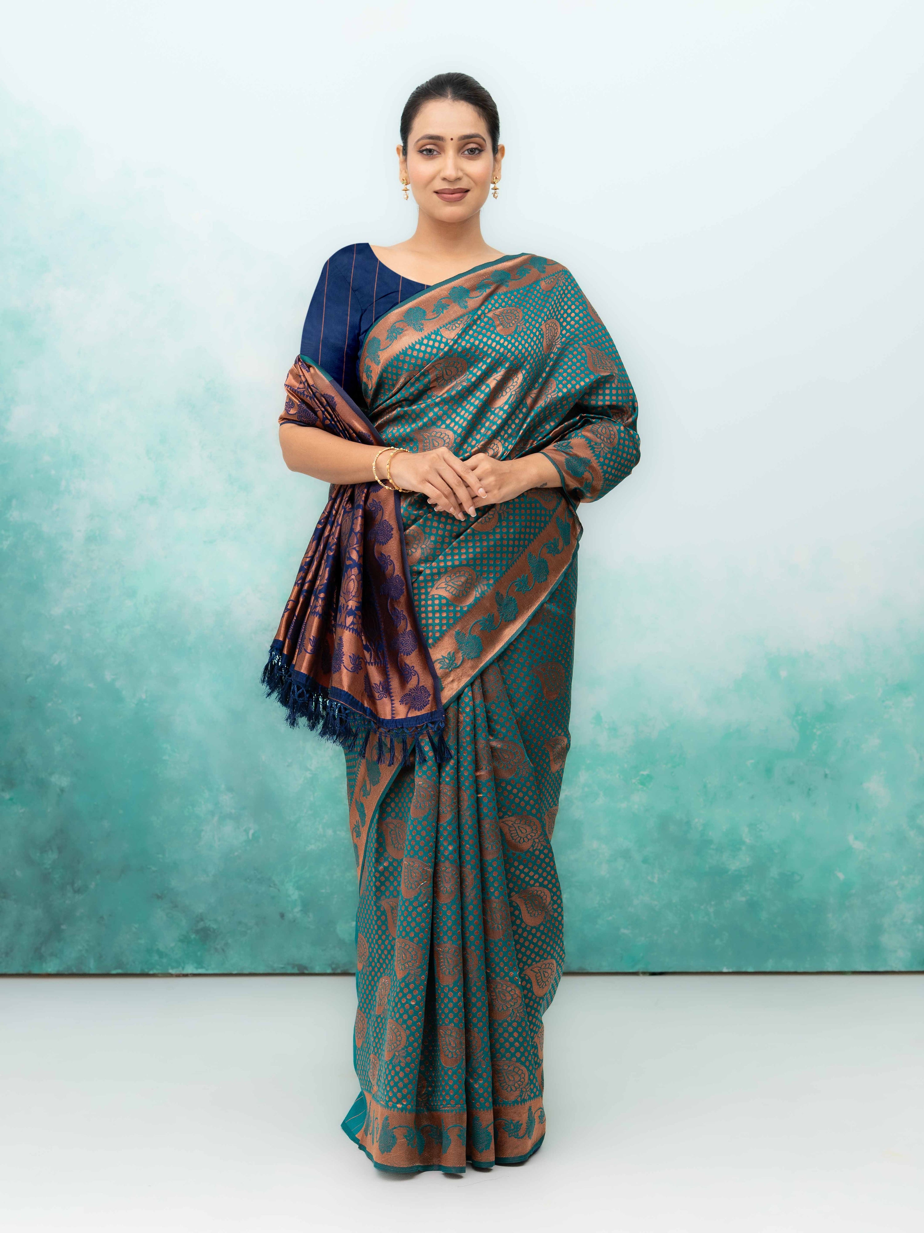 Teal Poly Silk Saree