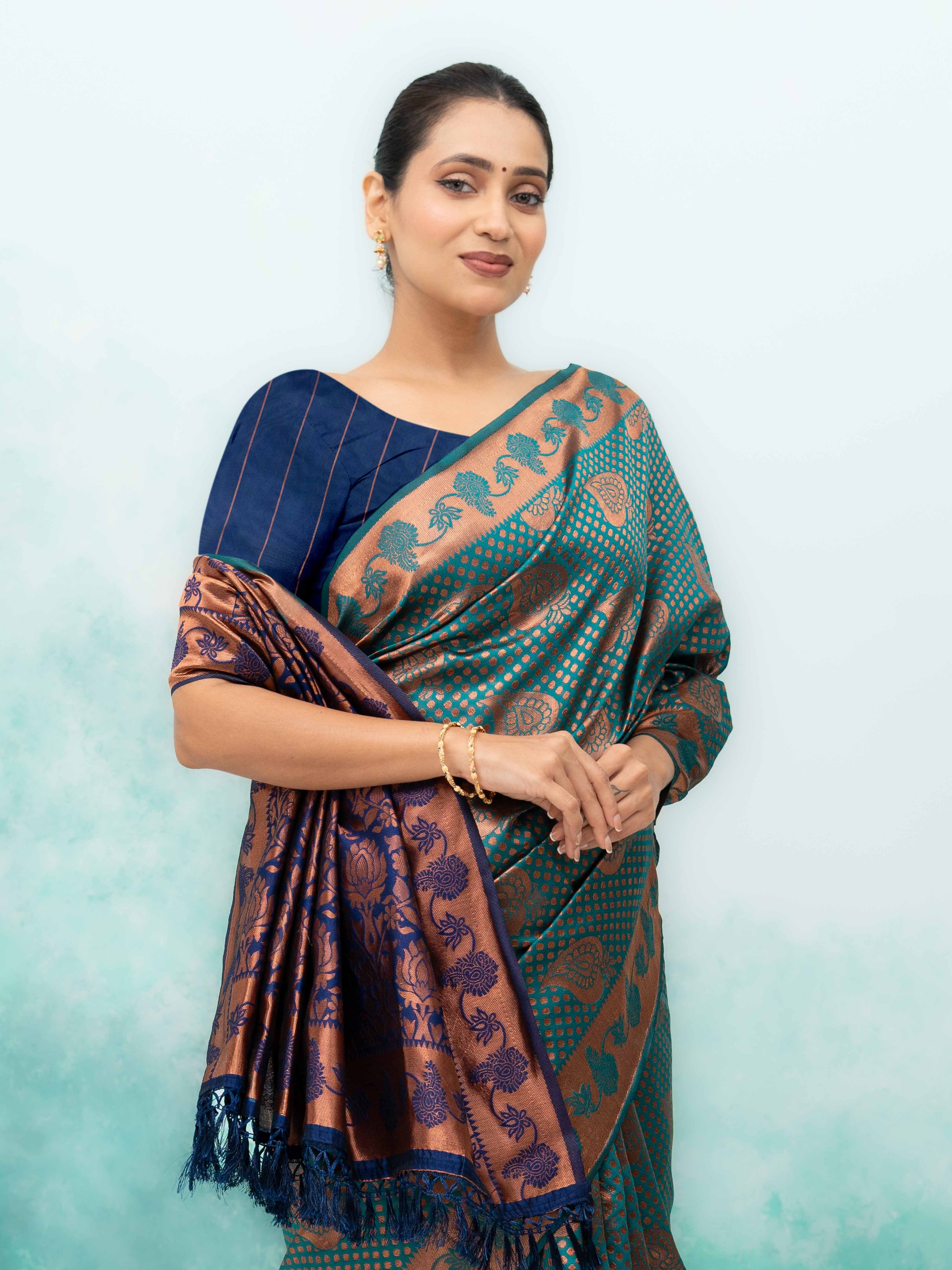 Teal Poly Silk Saree