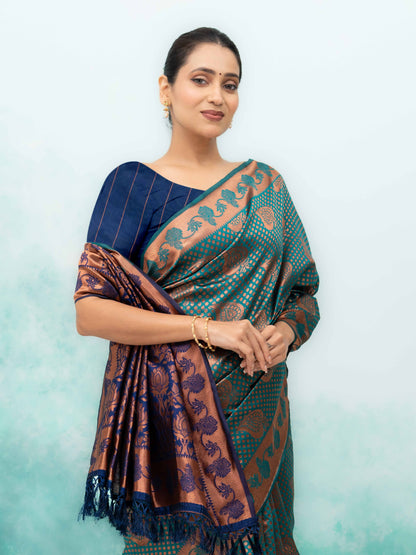 Teal Poly Silk Saree