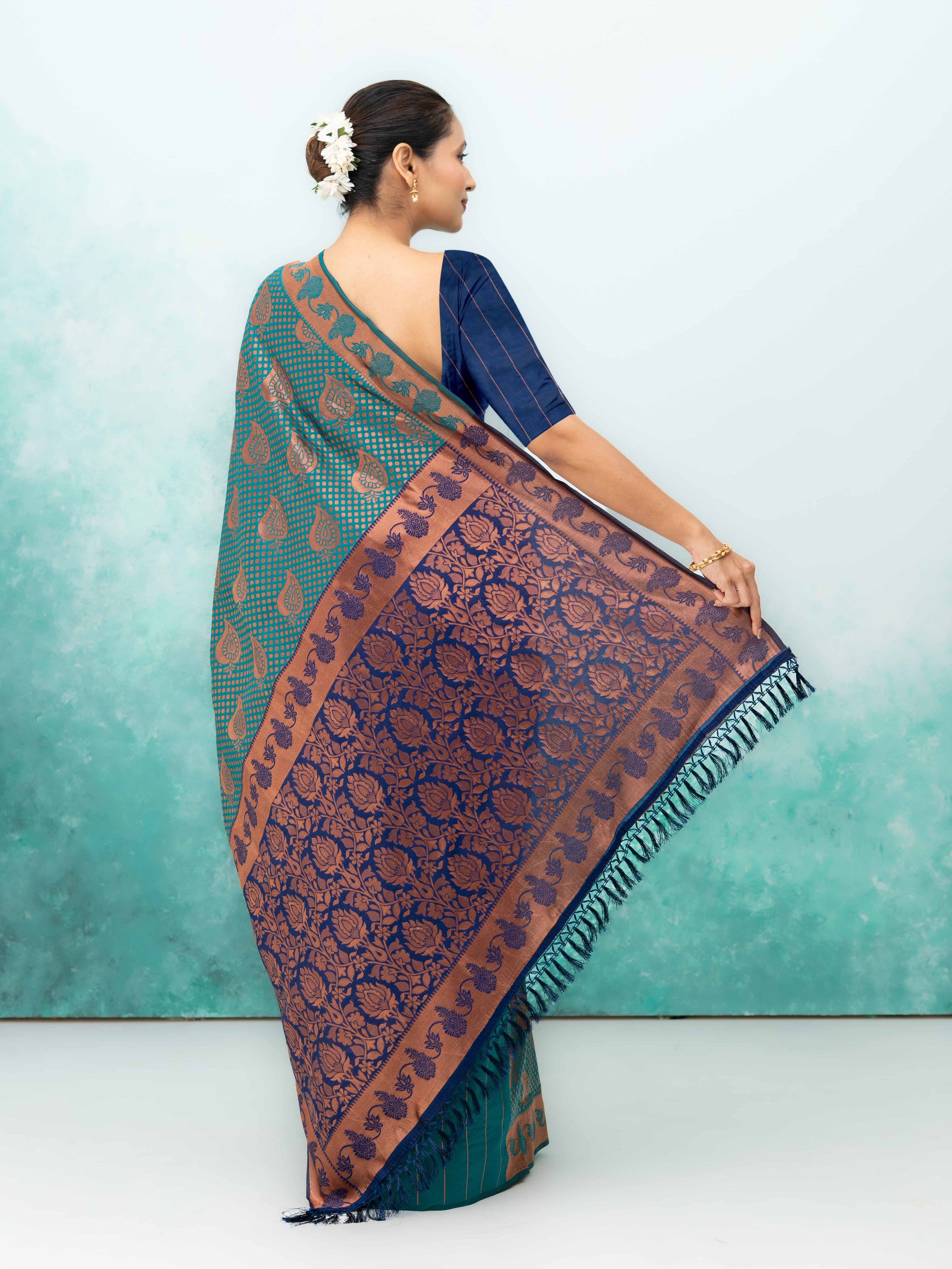 Teal Poly Silk Saree