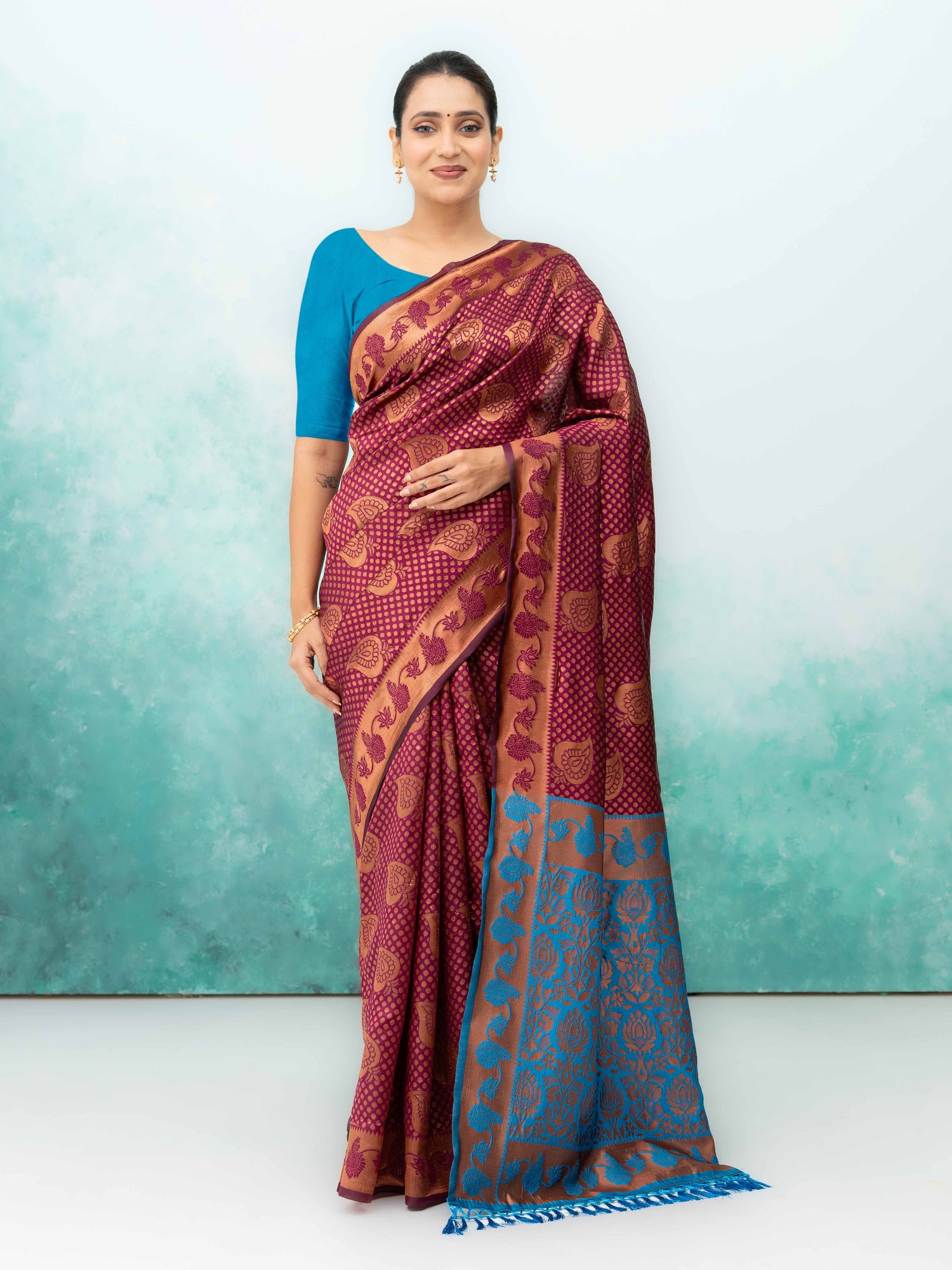 Wine Poly Silk Saree