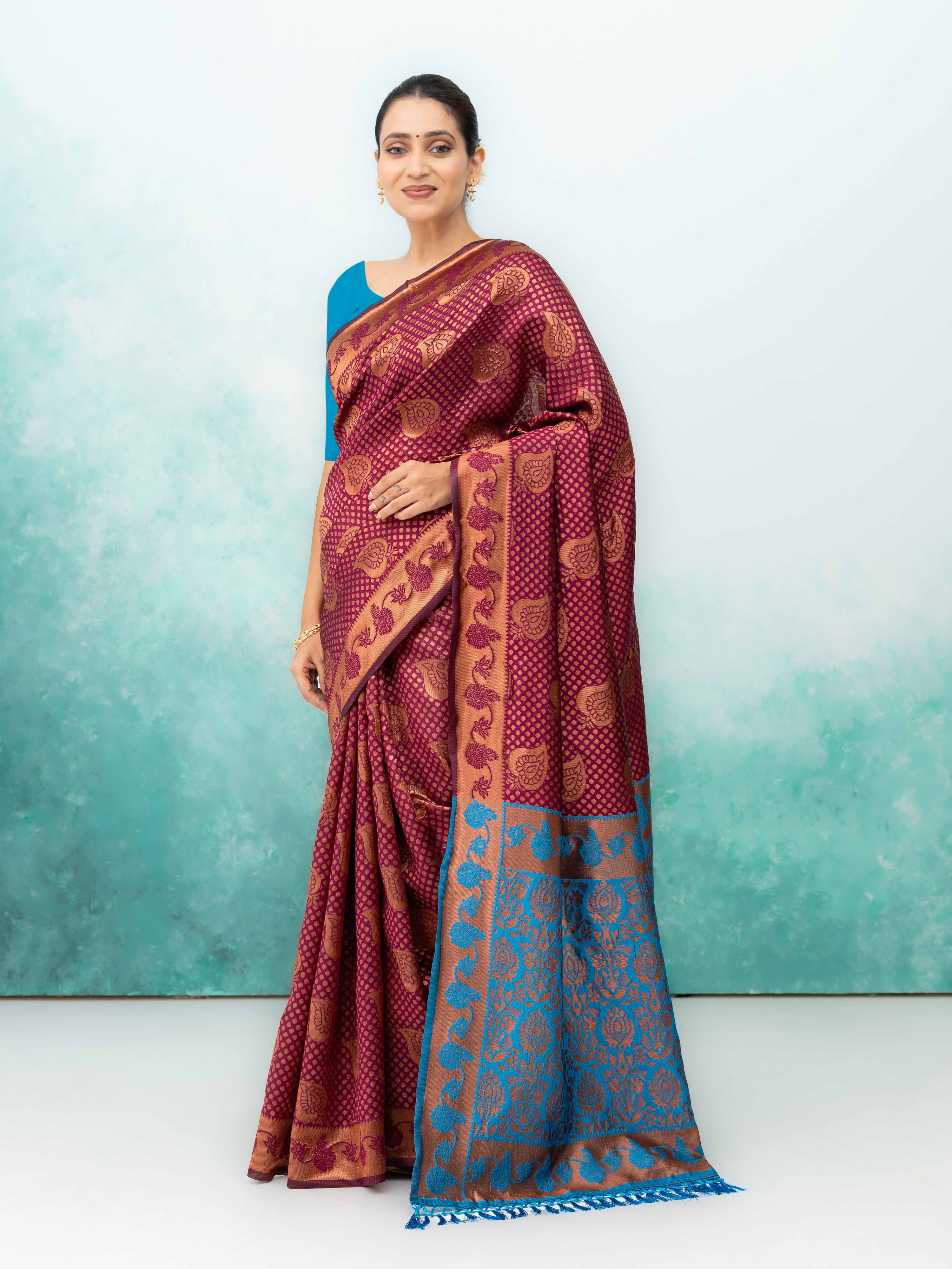 Wine Poly Silk Saree