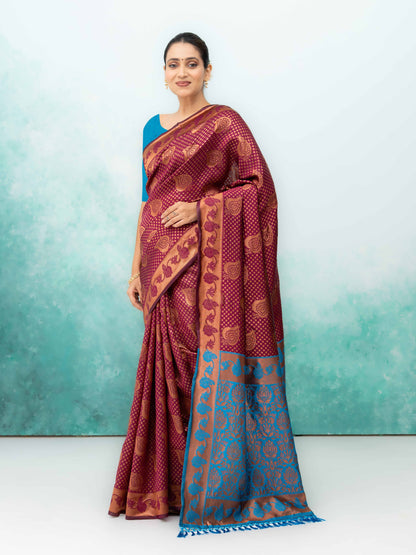 Wine Poly Silk Saree