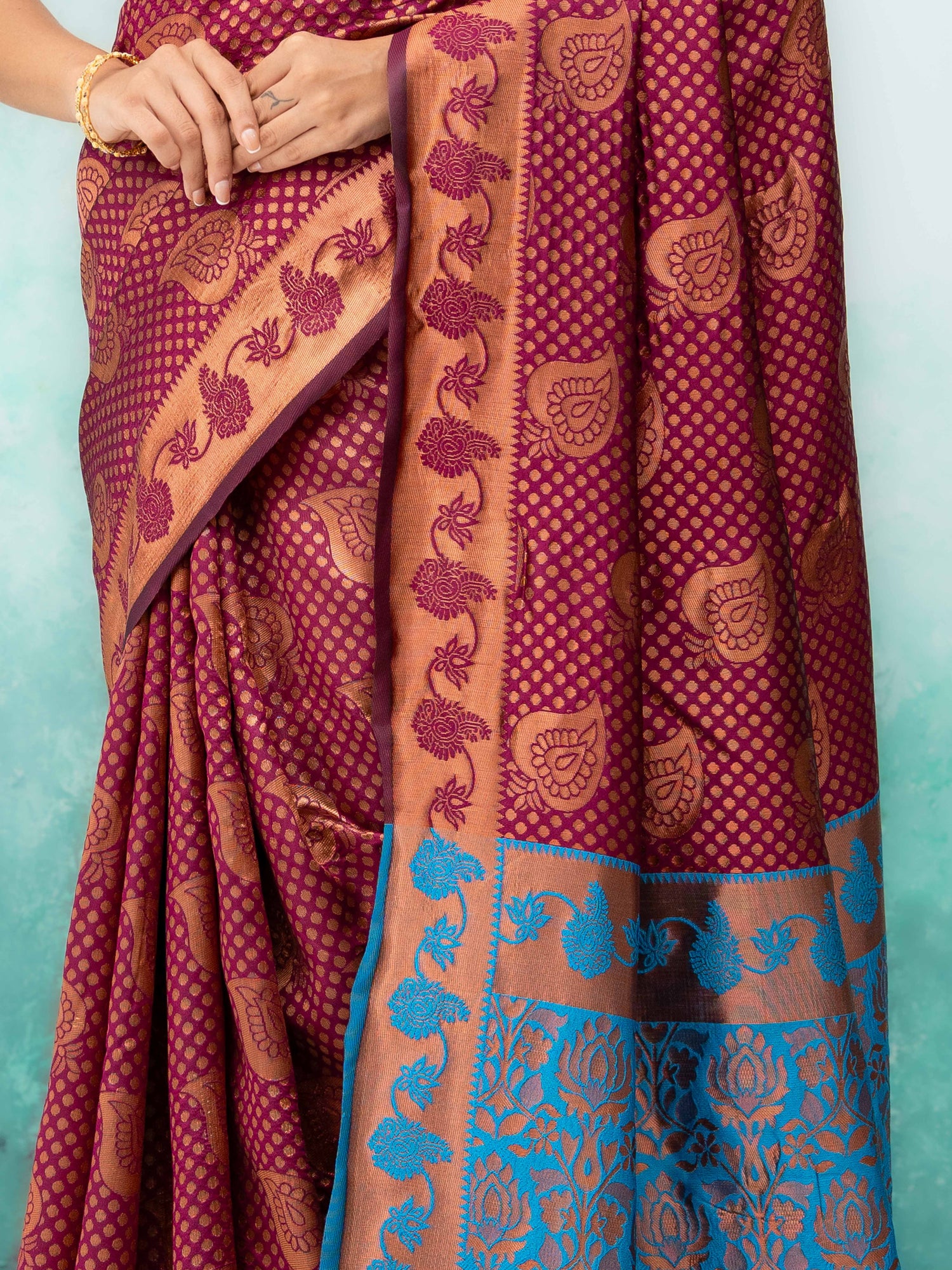 Wine Poly Silk Saree