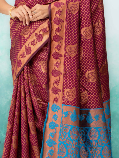 Wine Poly Silk Saree