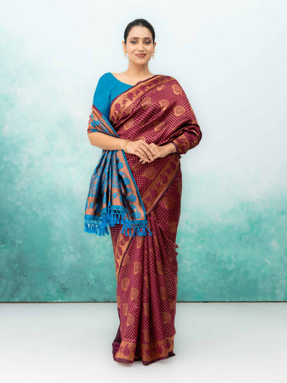 Wine Poly Silk Saree