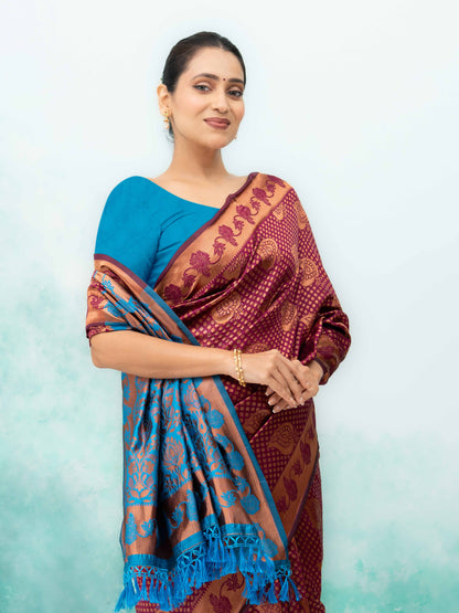 Wine Poly Silk Saree