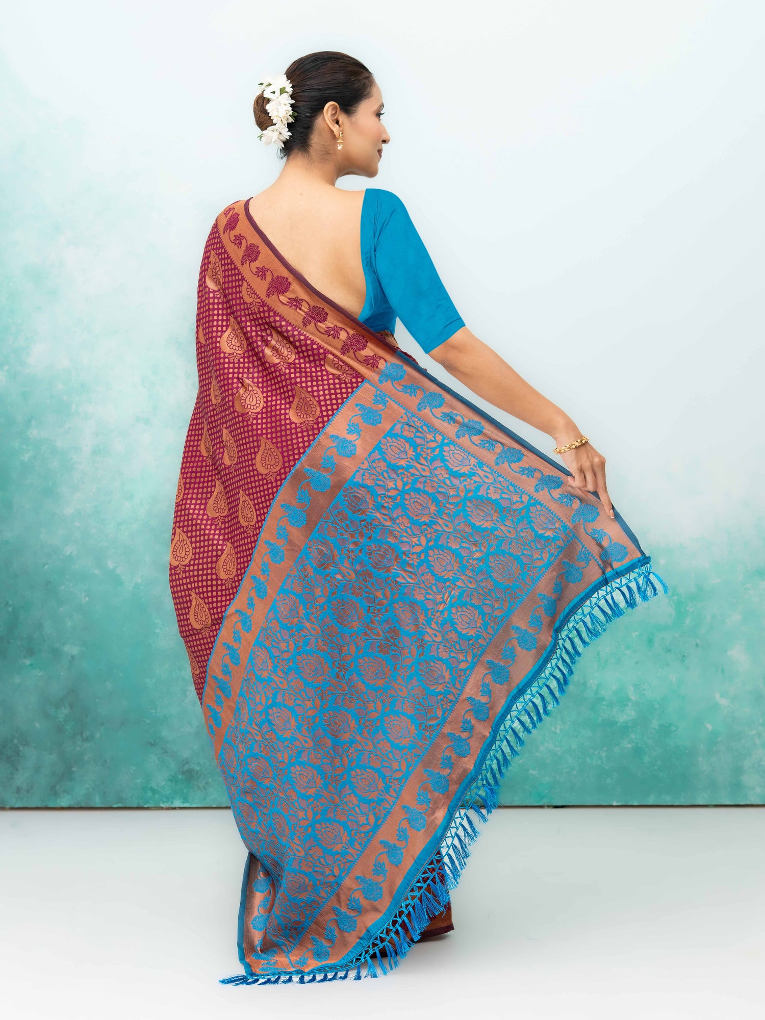 Wine Poly Silk Saree