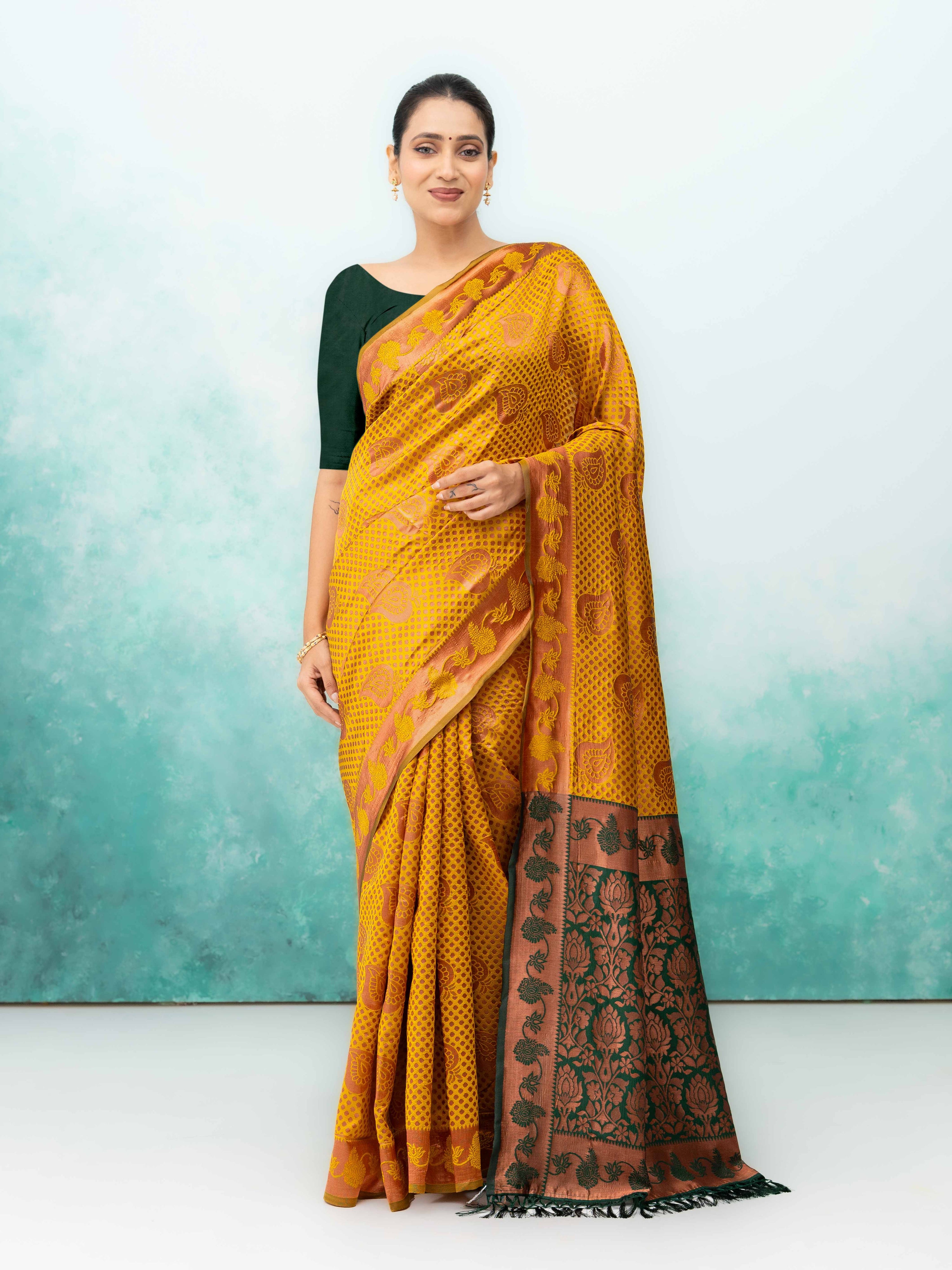 Yellow Poly Silk Saree