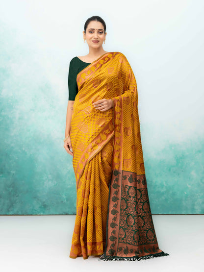 Yellow Poly Silk Saree