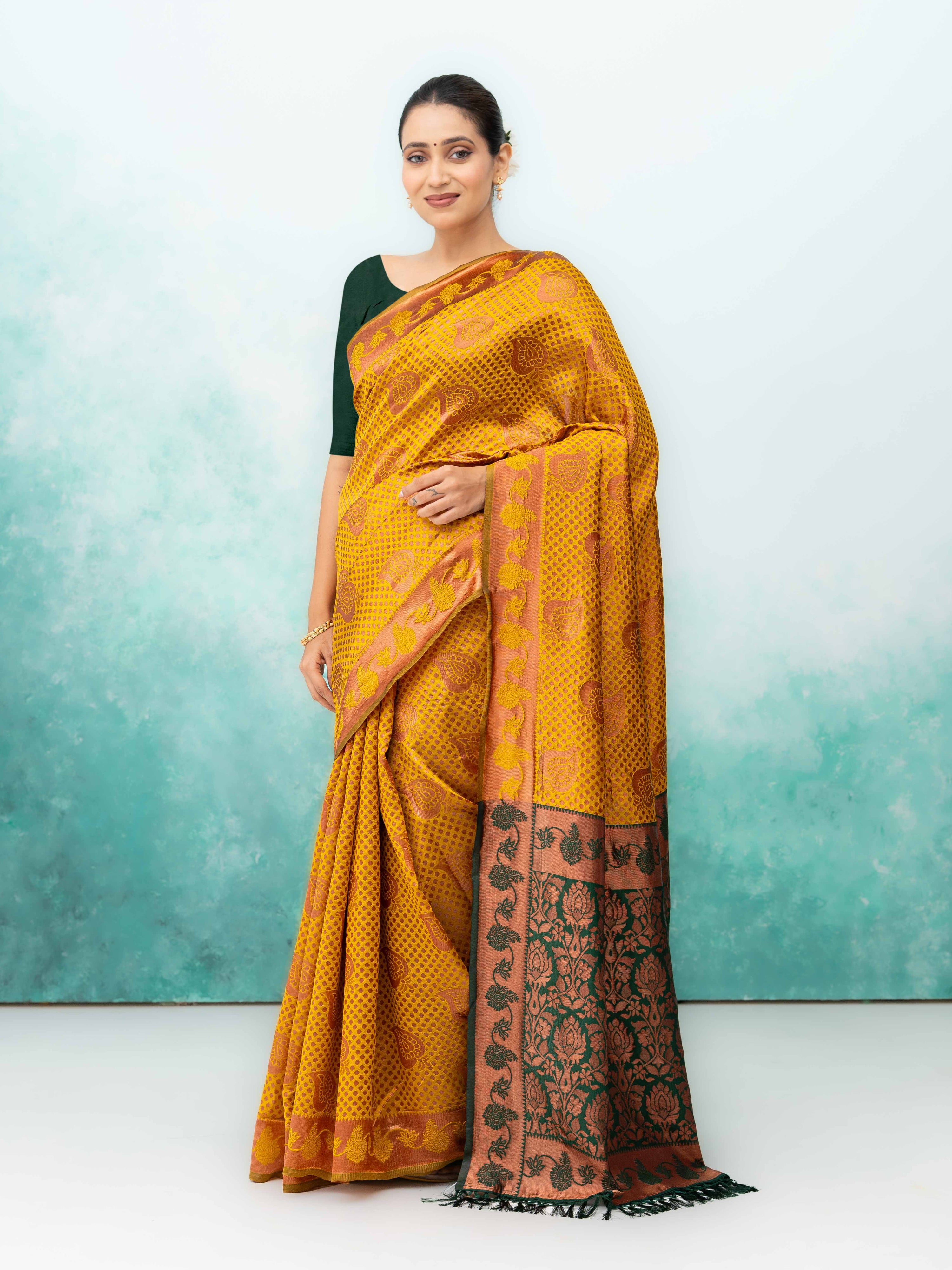 Yellow Poly Silk Saree