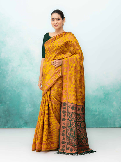 Yellow Poly Silk Saree