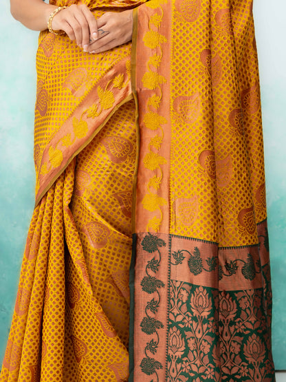 Yellow Poly Silk Saree