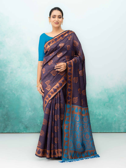 Navy Blue Poly Silk Saree