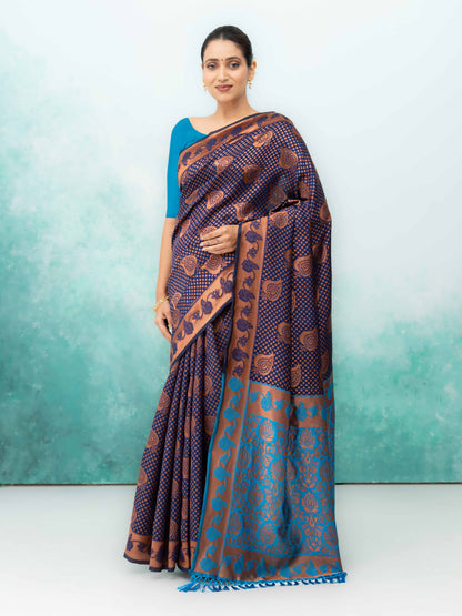 Navy Blue Poly Silk Saree